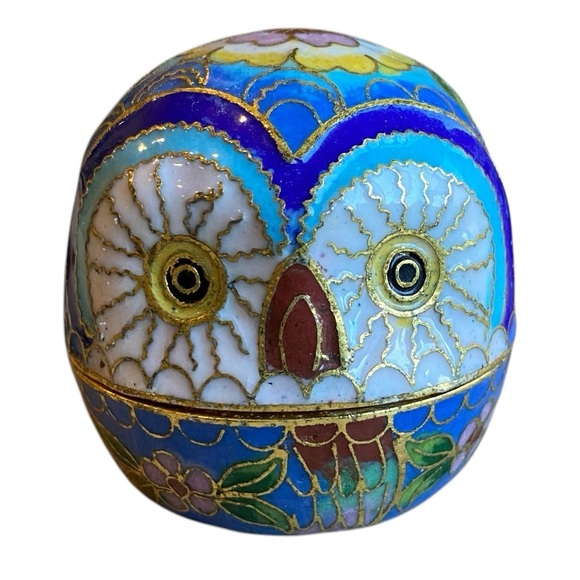 Jewelry - VINTAGE Cloisonné Enameled Brass Owl Jewelry Trinket Box Decor